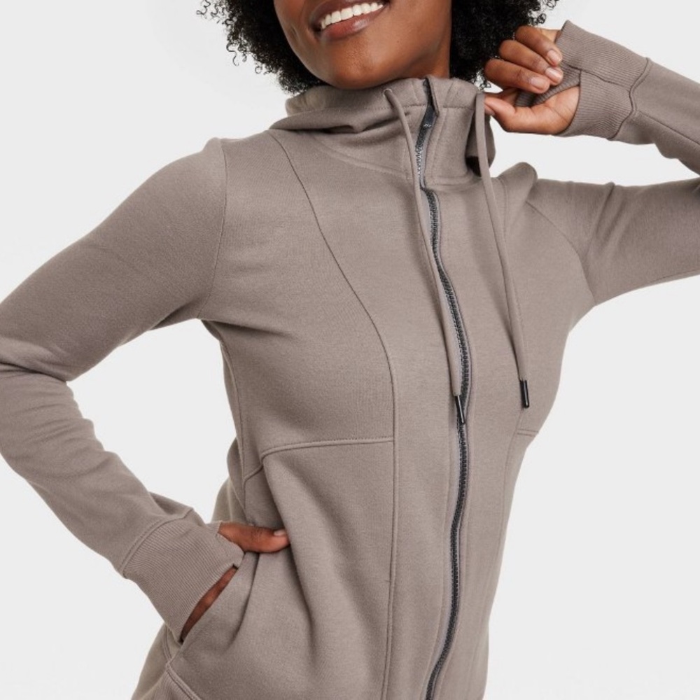 all in motion Taupe Zip Hoodie with High Collar